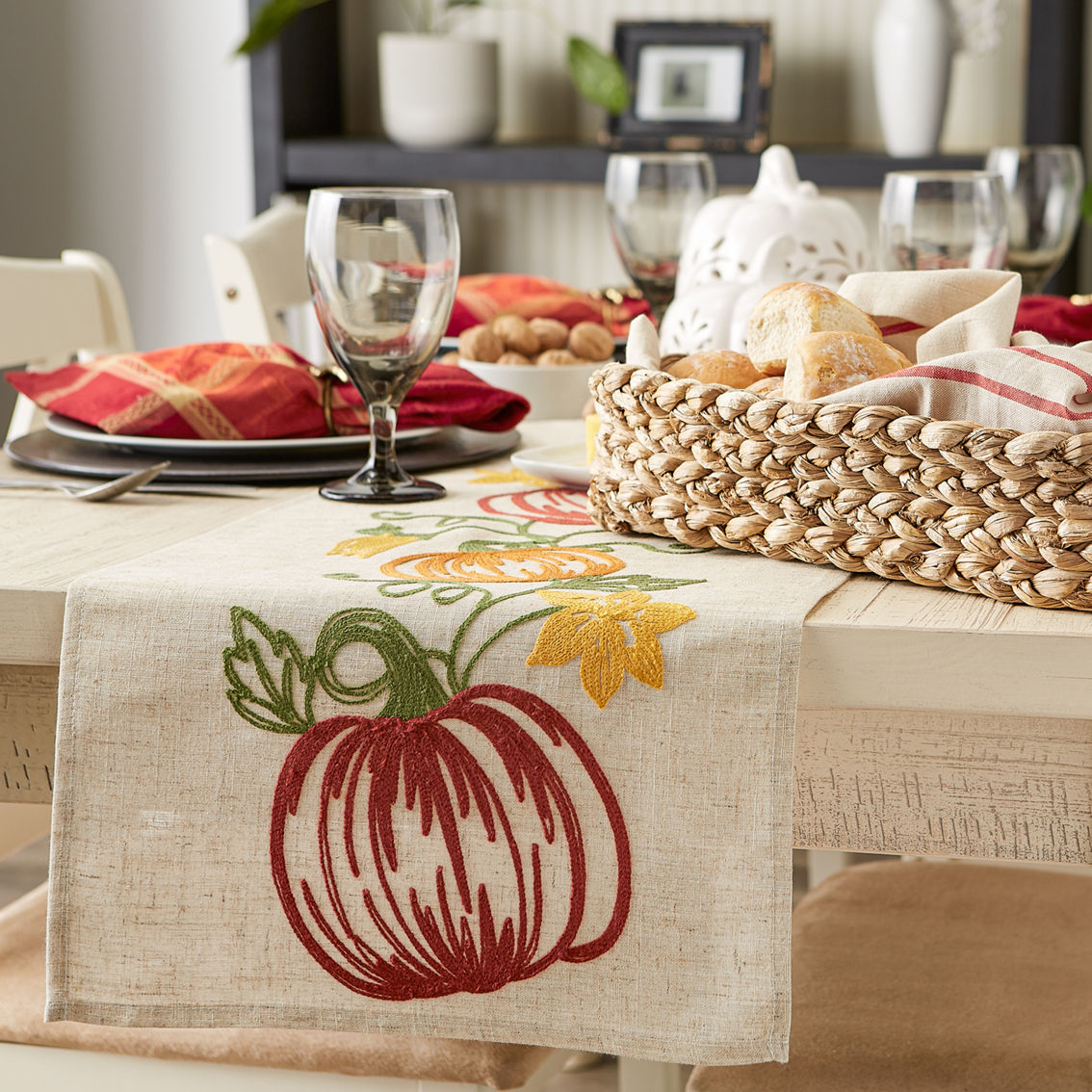Design Imports 14 x 70 in. Pumpkin Vine Embroidered Table Runner - Image 7 of 8