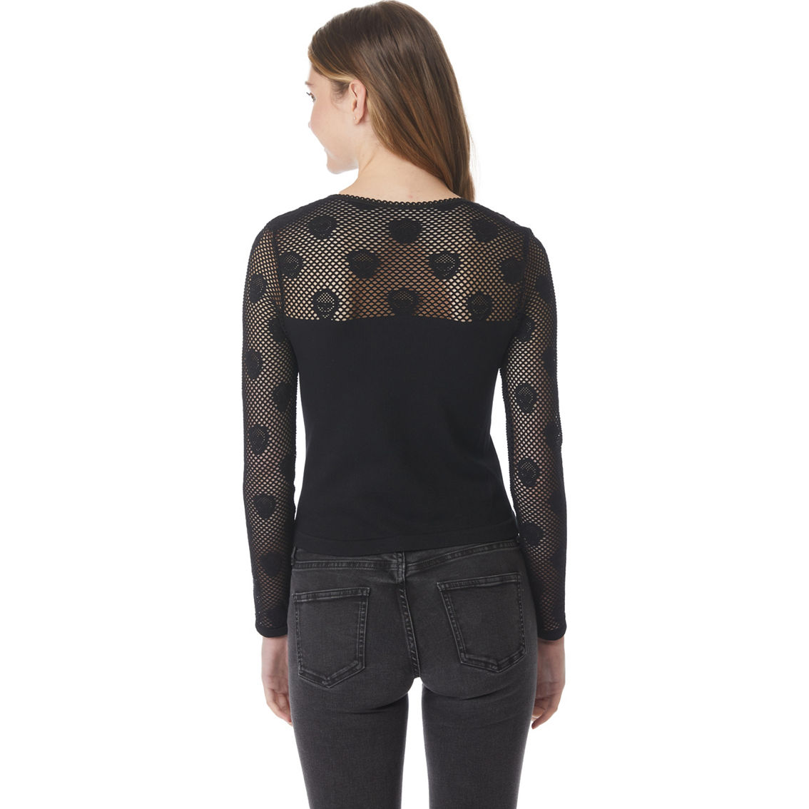 Almost Famous Juniors Jacquard Fishnet Seamless Illusion Top - Image 2 of 2