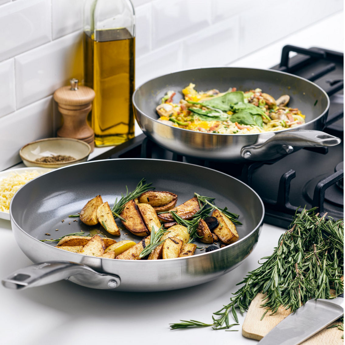 GreenPan Chatham Tri-Ply Stainless Steel Healthy Nonstick 3 pc. Skillet Set - Image 4 of 9
