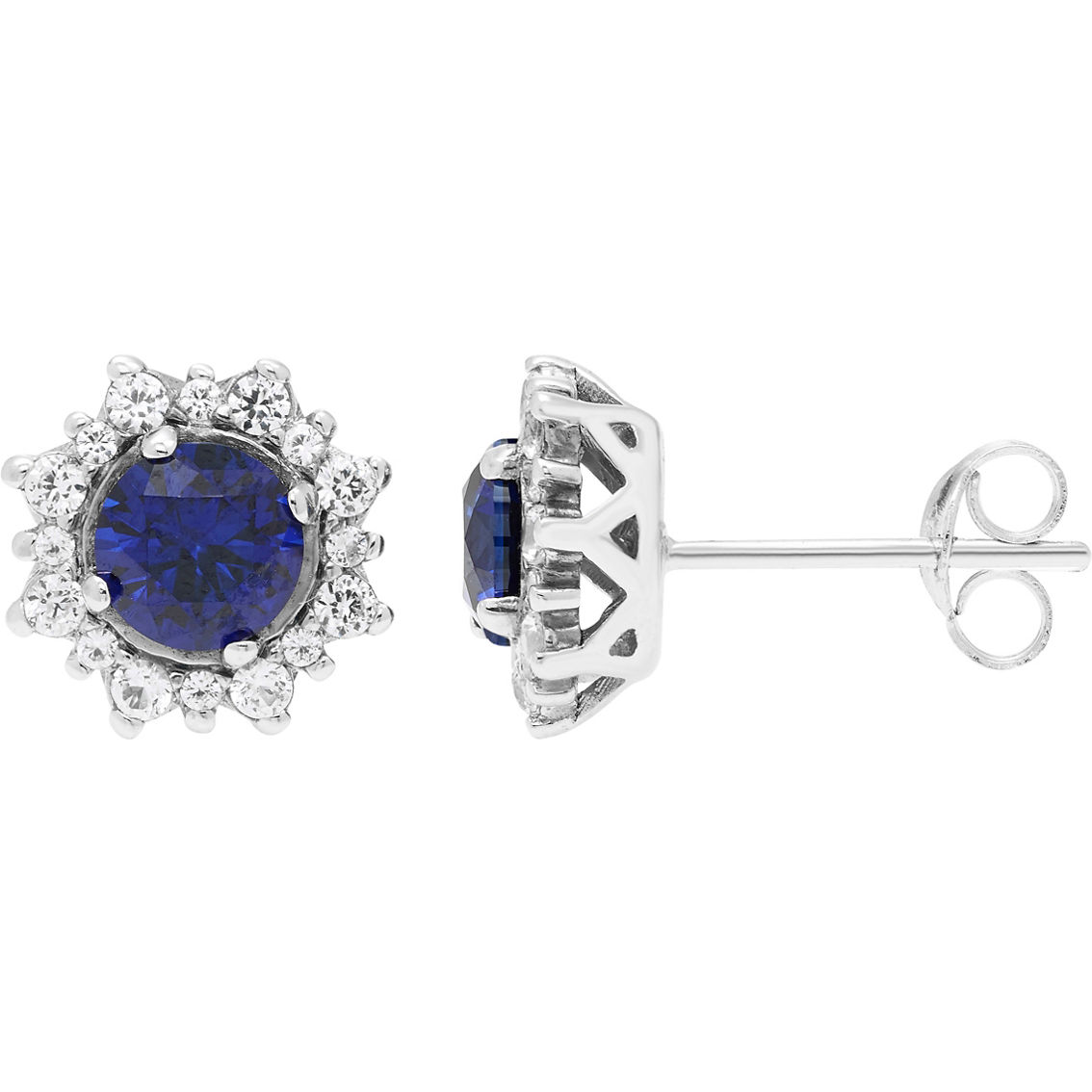 Sterling Silver Lab Created Blue And White Sapphire Pendant And Stud ...