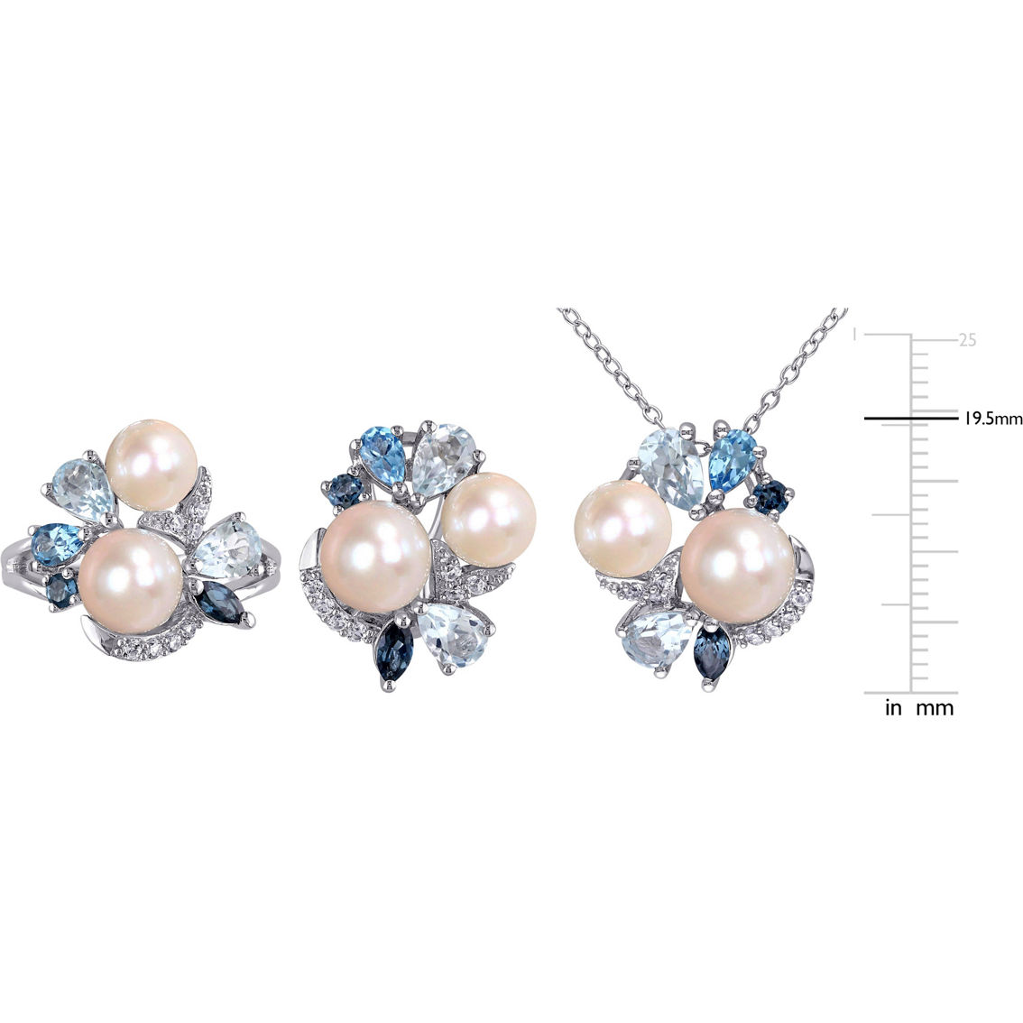 Sofia B. Freshwater Pearl Blue Topaz Cluster Necklace Earrings & Ring 3 pc. Set - Image 6 of 6