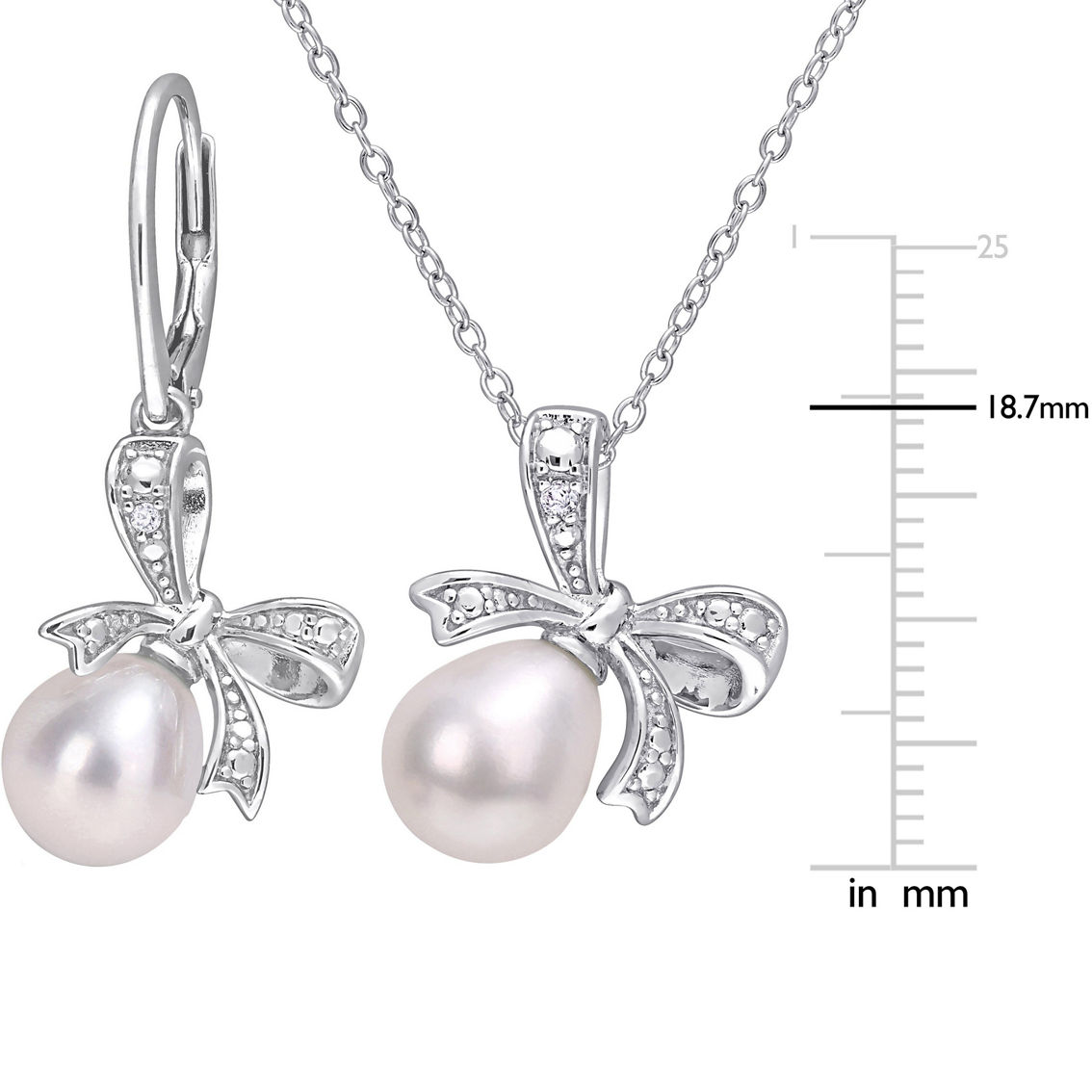 Sofia B. Cultured Freshwater Pearl Diamond Accent Bow Earrings & Necklace 2 pc. Set - Image 3 of 3