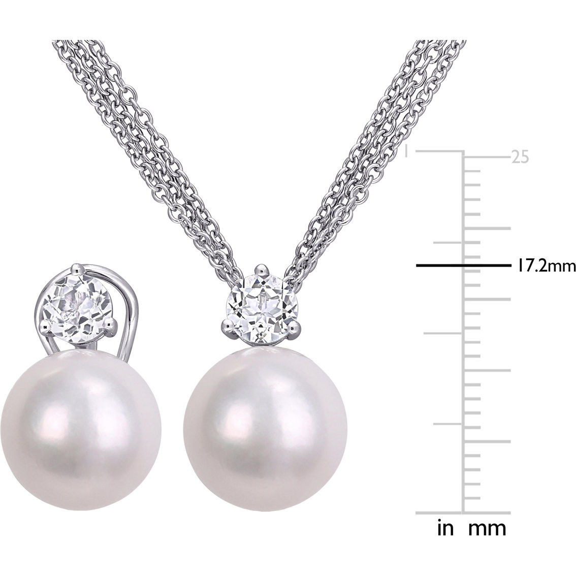 Sofia B. Freshwater Pearl White Topaz Earrings & Triple Strand Necklace 2 pc. Set - Image 3 of 3