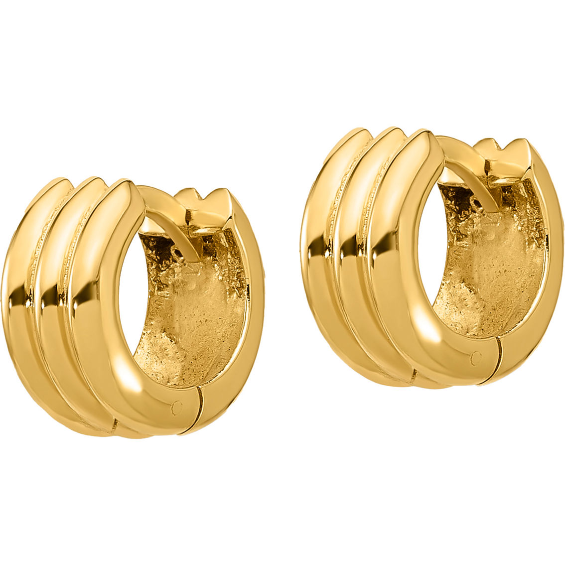 14K Yellow Gold Triple Ridge Huggie Hoop Earrings - Image 2 of 4