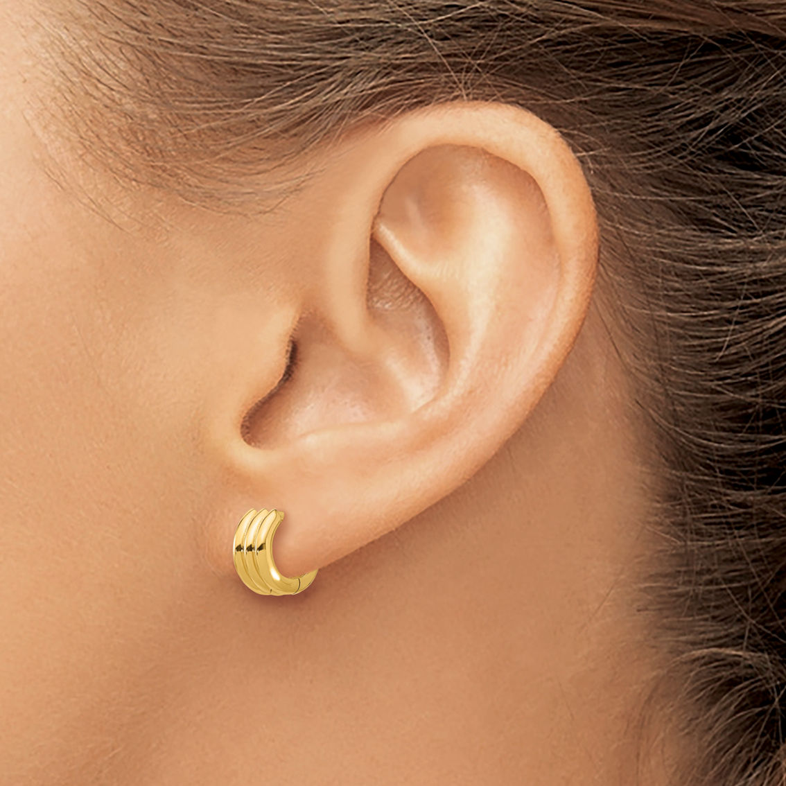 14K Yellow Gold Triple Ridge Huggie Hoop Earrings - Image 3 of 4