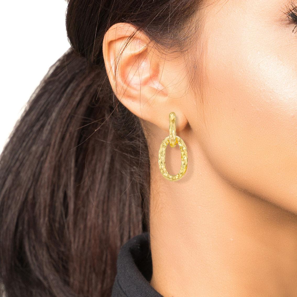 14K Gold 36mm Diamond Cut Link Multiway Drop Earrings - Image 5 of 6