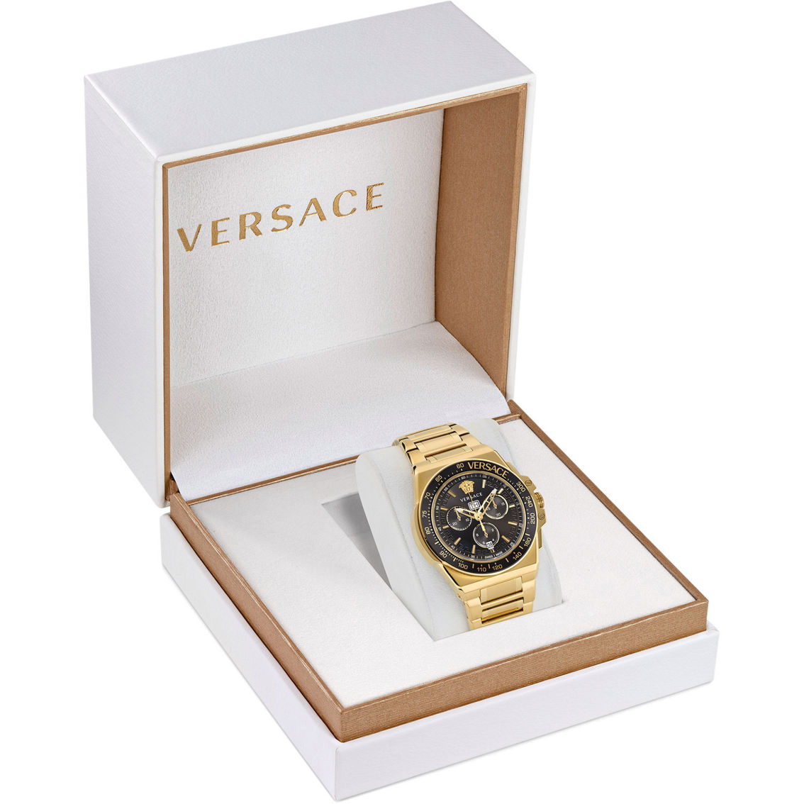 Versace Greca Extreme Jewelry Gold Stainless Exchange Ve7h00623 Shop Band Watches Dial Black | Watch Yellow | The | Chrono Ip & Goldtone
