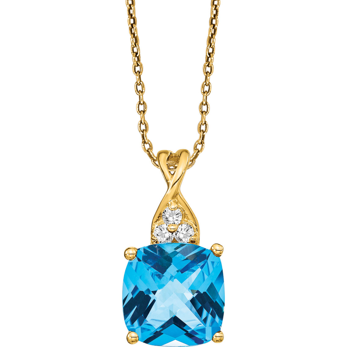 14k Gold Checkerboard Blue Topaz And Diamond Accent Pendant | Gemstone ...
