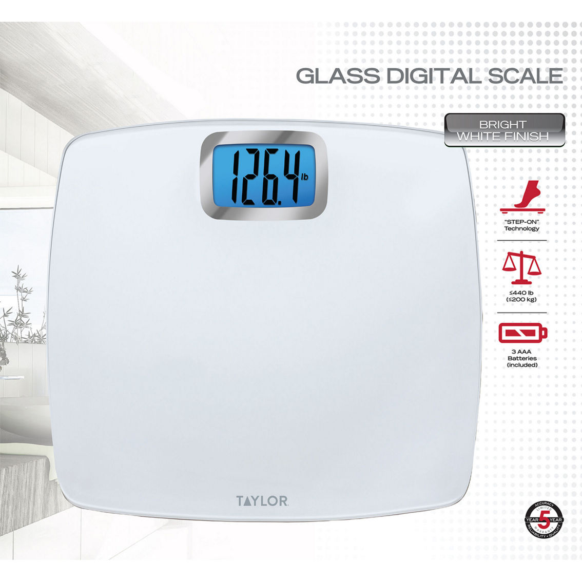 Taylor Pure White Digital Bathroom Scale - Image 6 of 6