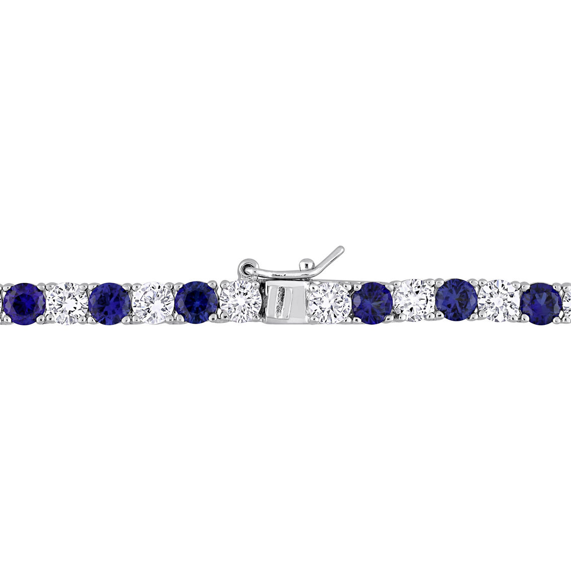 Sofia B. Sterling Silver 33 CTW Created Blue and White Sapphire Tennis Necklace - Image 2 of 5
