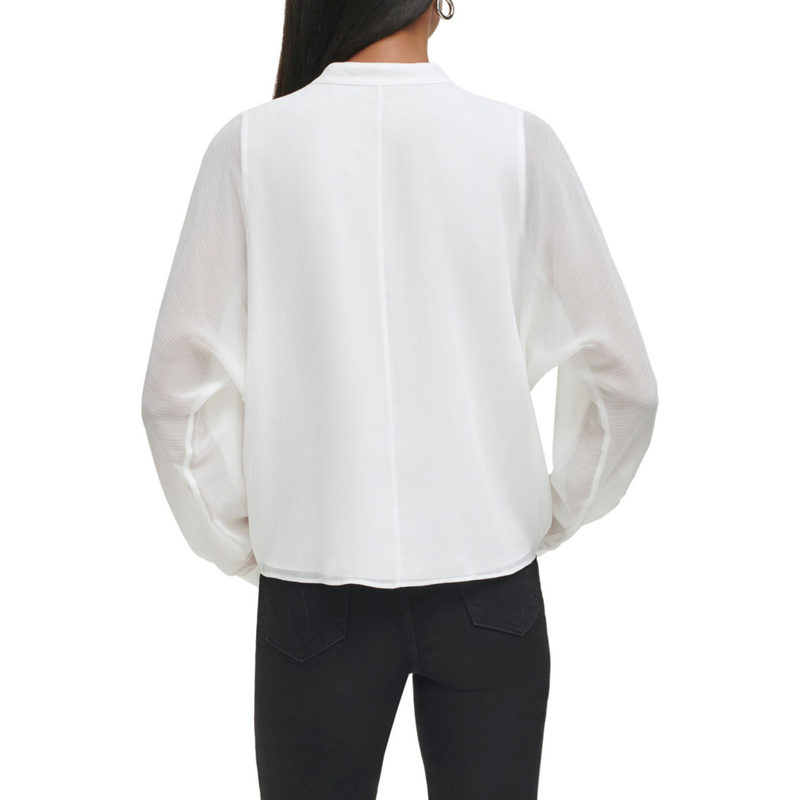 Calvin Klein Crinkle Chiffon Button Front Notch Collar Blouse - Image 2 of 4
