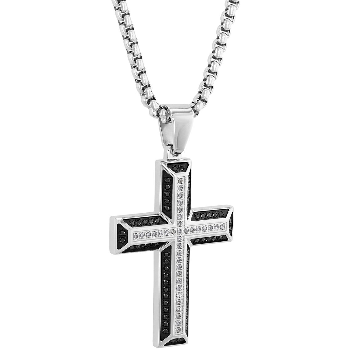 Stainless Steel Black and White 1/2 CTW Diamond Cross Pendant - Image 2 of 4
