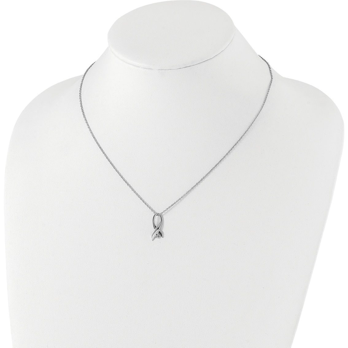 White Ice Sterling Silver Diamond Accent Awareness Ribbon Pendant - Image 3 of 3