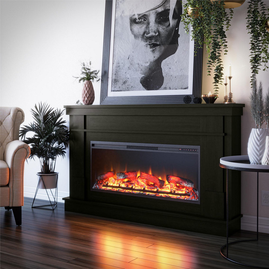 Ameriwood Home Elmcroft Wide Mantel With Linear Electric Fireplace ...