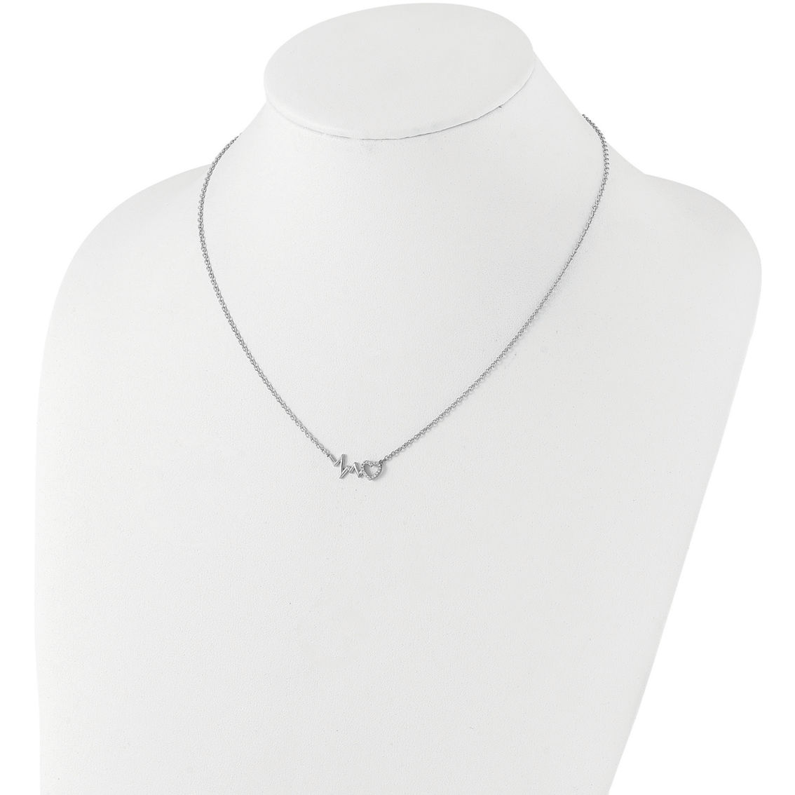 White Ice Sterling Silver Diamond Accent Heart with Heartbeat 18 in. Necklace - Image 3 of 3