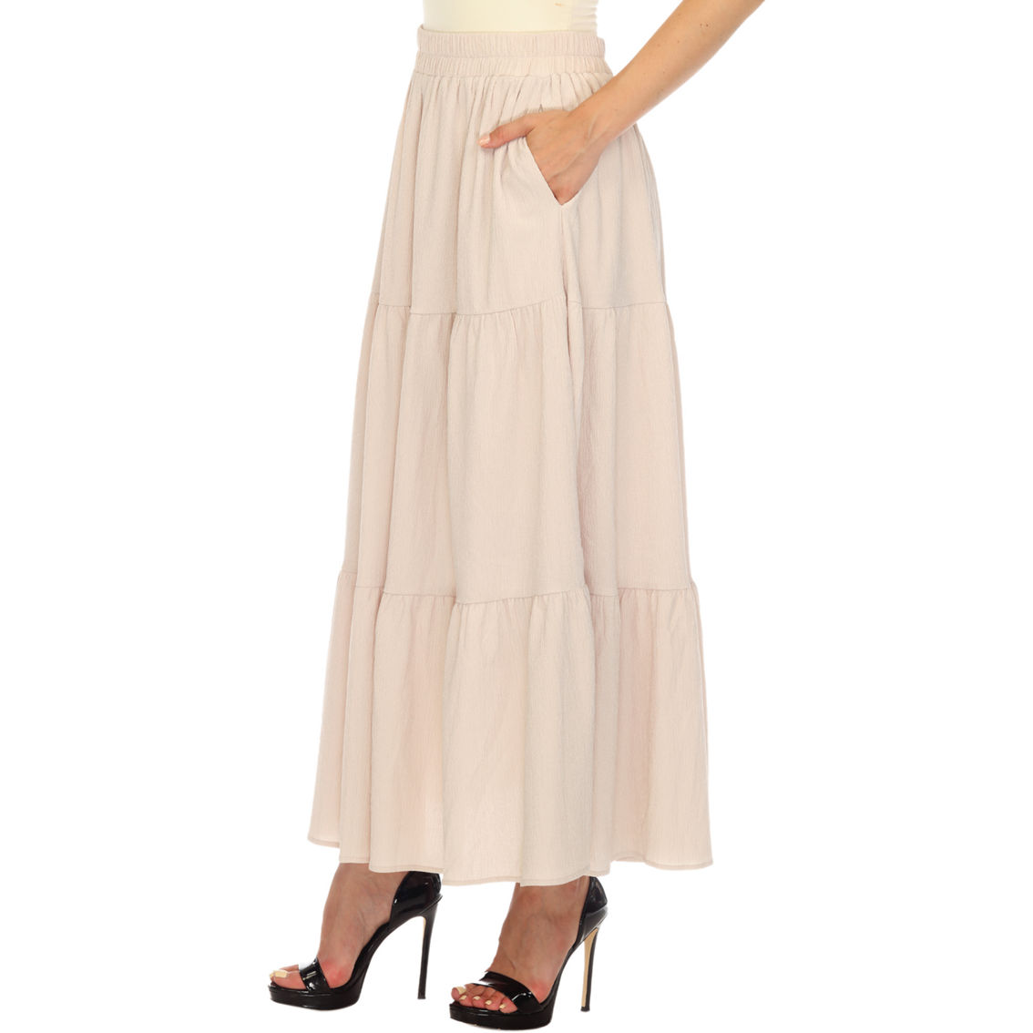 White Mark Pleated Tiered Maxi Skirt - Image 3 of 5
