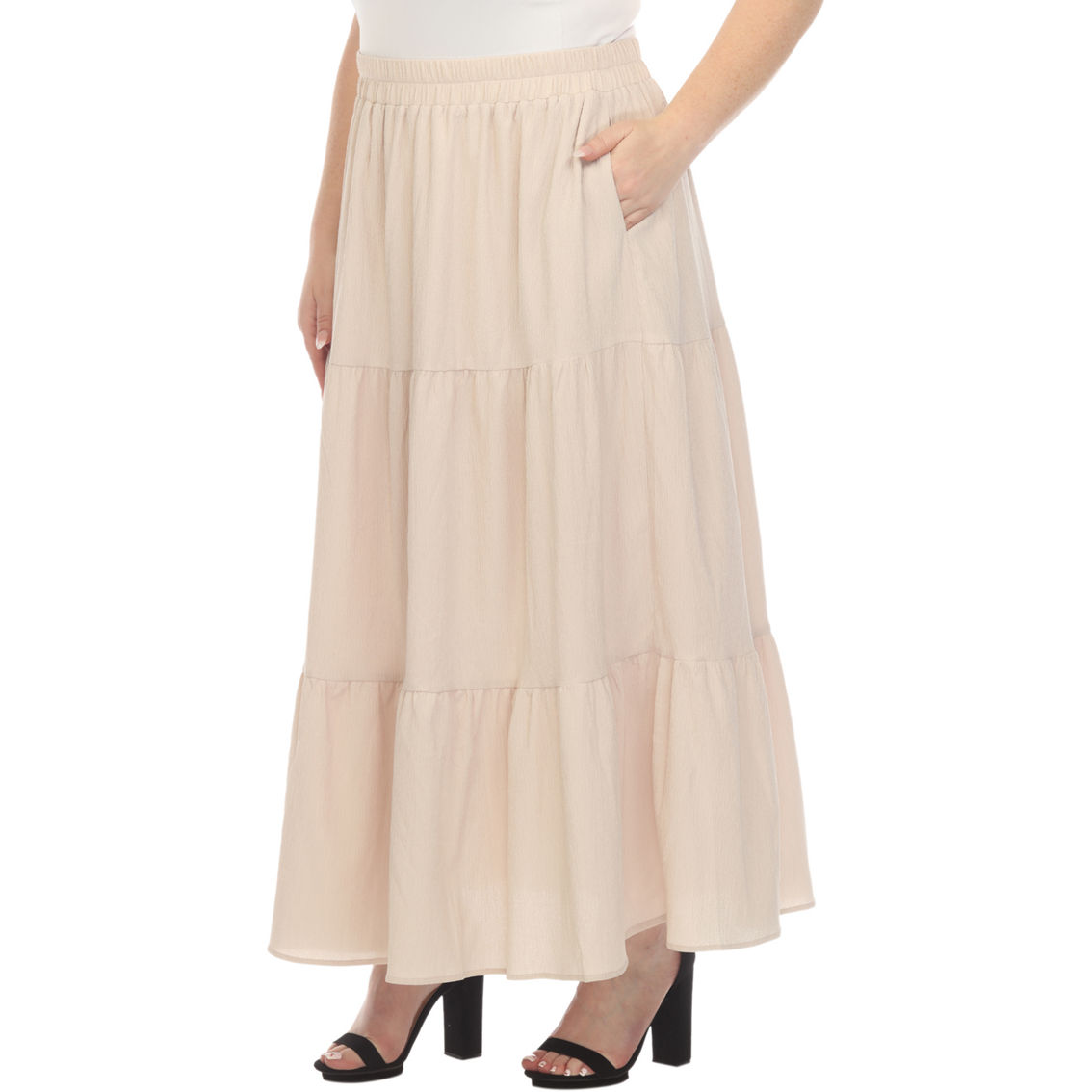 White Mark Plus Size Pleated Tiered Maxi Skirt - Image 3 of 5