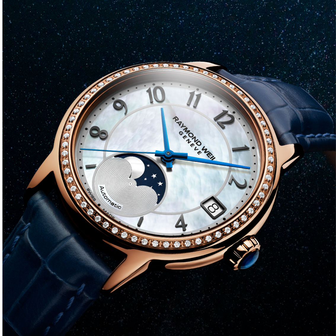 Raymond Weil Women's Automatic Moon Phase Mother-of-pearl 64 Diamonds ...
