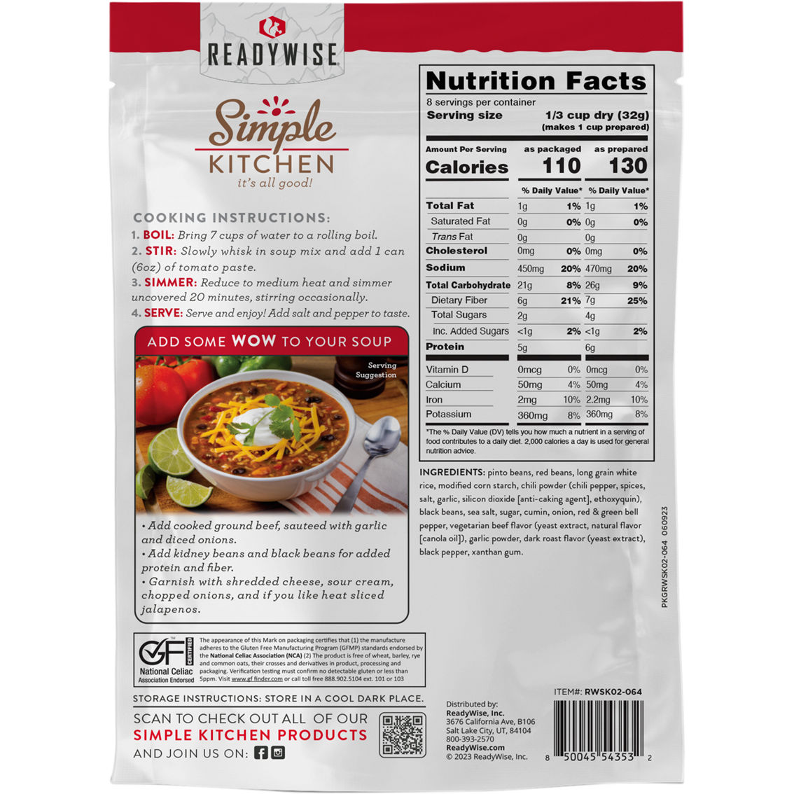 ReadyWise Hearty Chili Soup Mix Case 6 ct., 8 Servings - Image 2 of 5