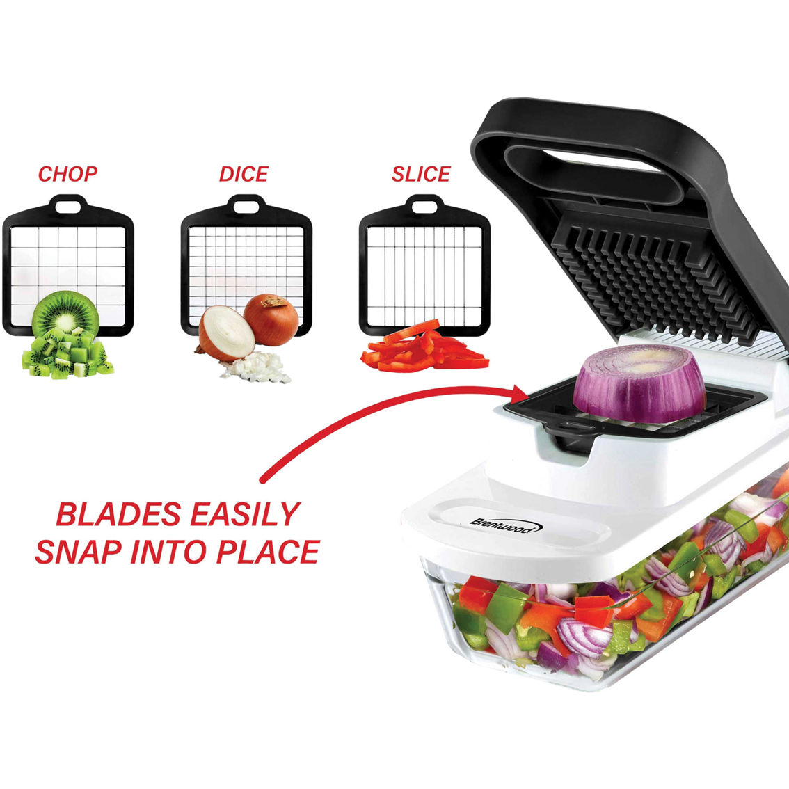 Brentwood Food Chopper and Vegetable Dicer with 6.3 Cup Container and Blades - Image 5 of 8