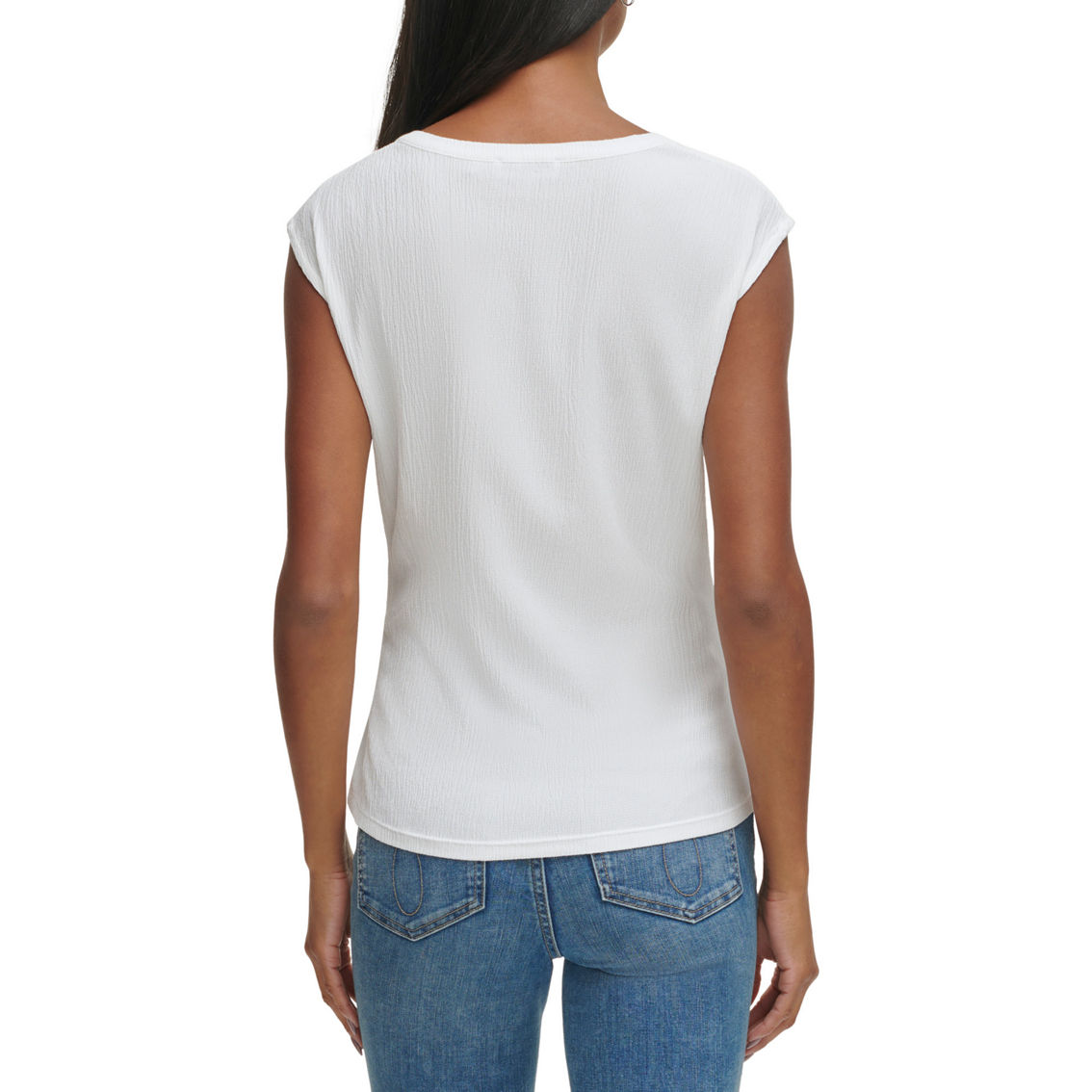 Calvin Klein Square Neck Textured Knit Button Detail Top - Image 2 of 4