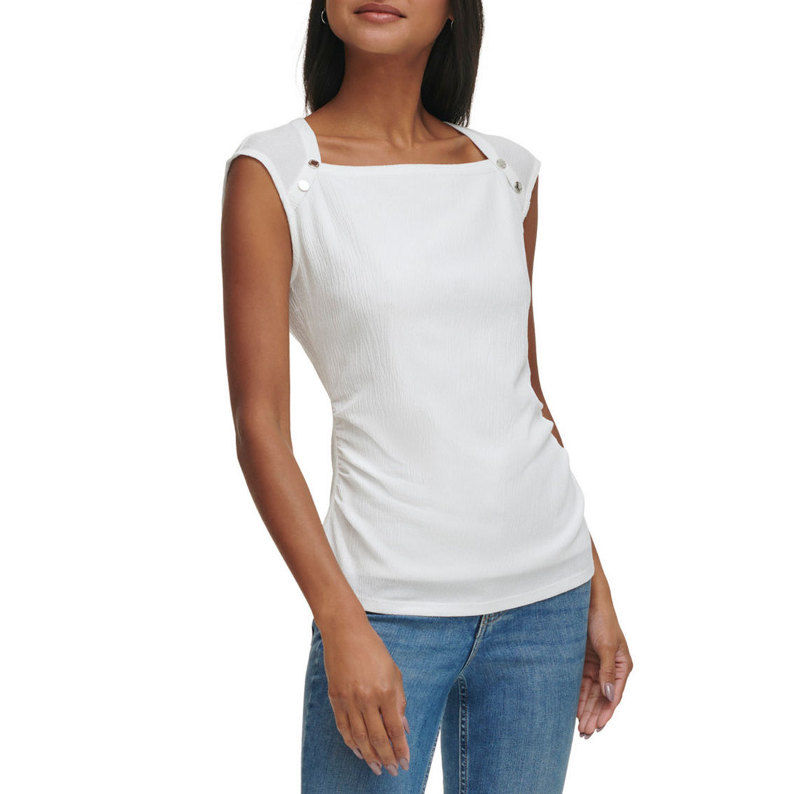 Calvin Klein Square Neck Textured Knit Button Detail Top - Image 4 of 4