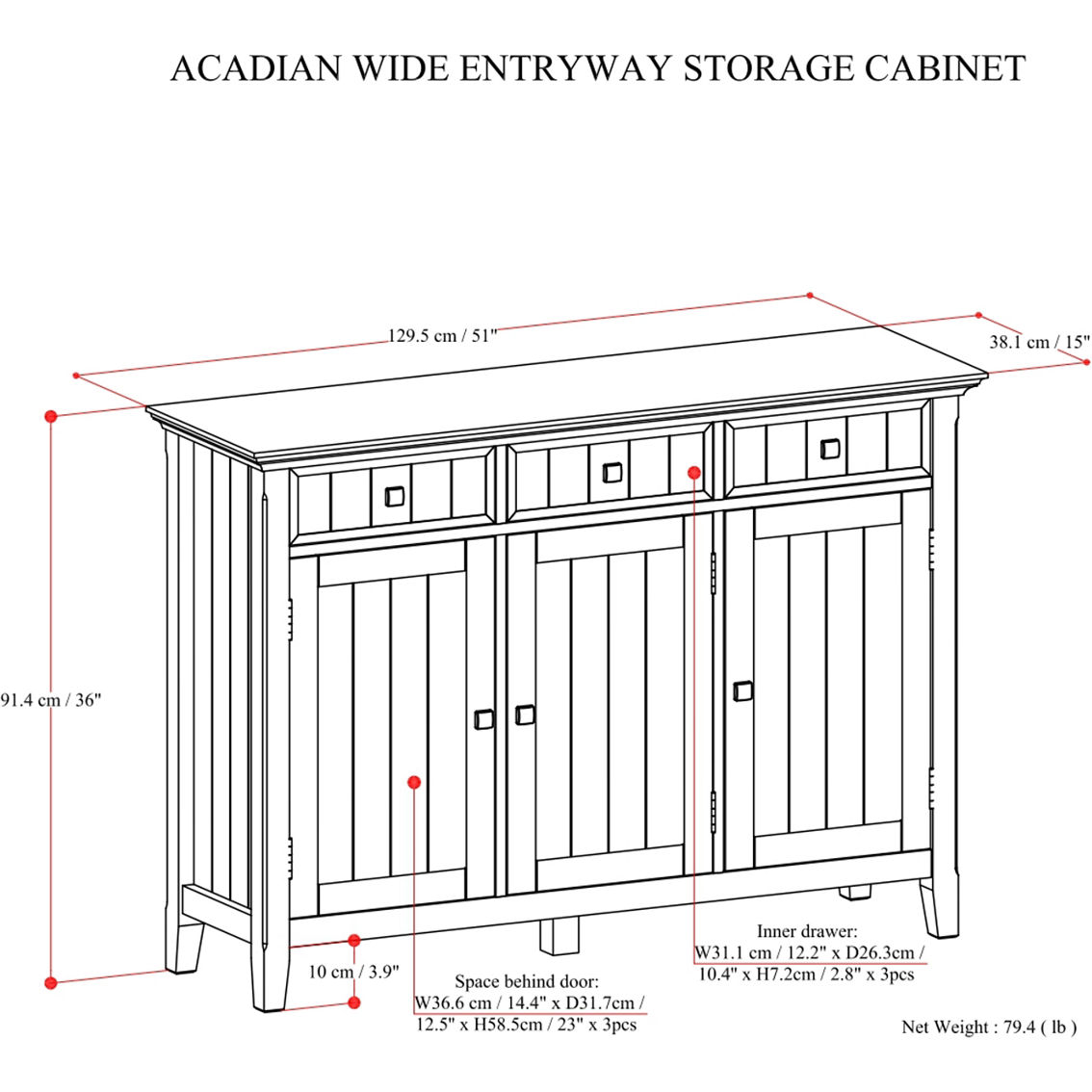 Simpli Home Acadian Solid Wood Wide Entryway Storage Cabinet in Brunette Brown - Image 5 of 5