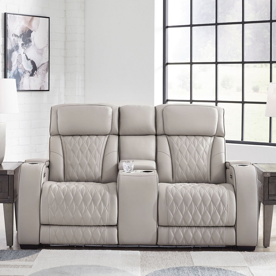 Leather+ by Ashley Boyington Power Reclining Loveseat with Console - Image 6 of 10