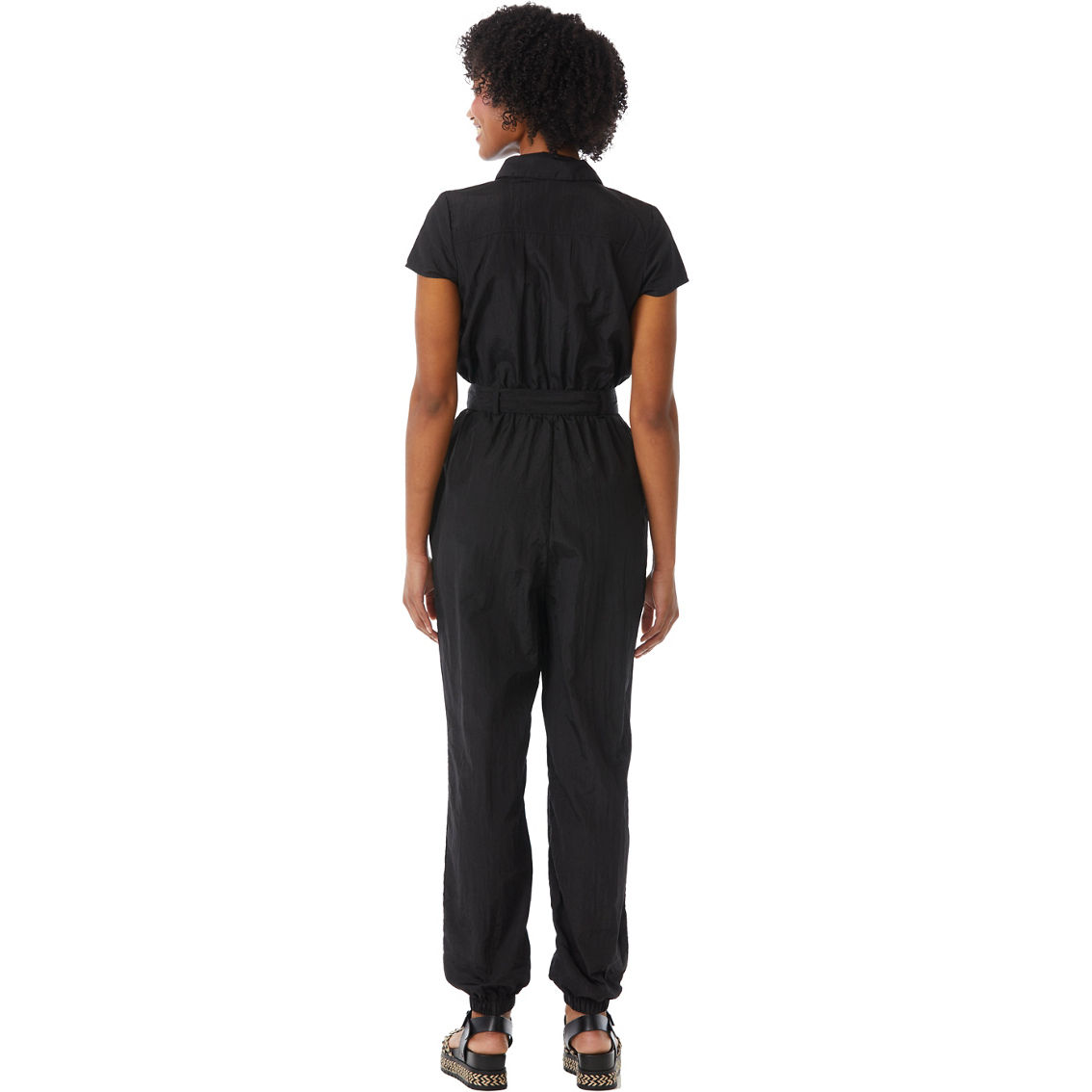 Almost Famous Juniors Zip Front Utility Jumpsuit with Sash - Image 2 of 3