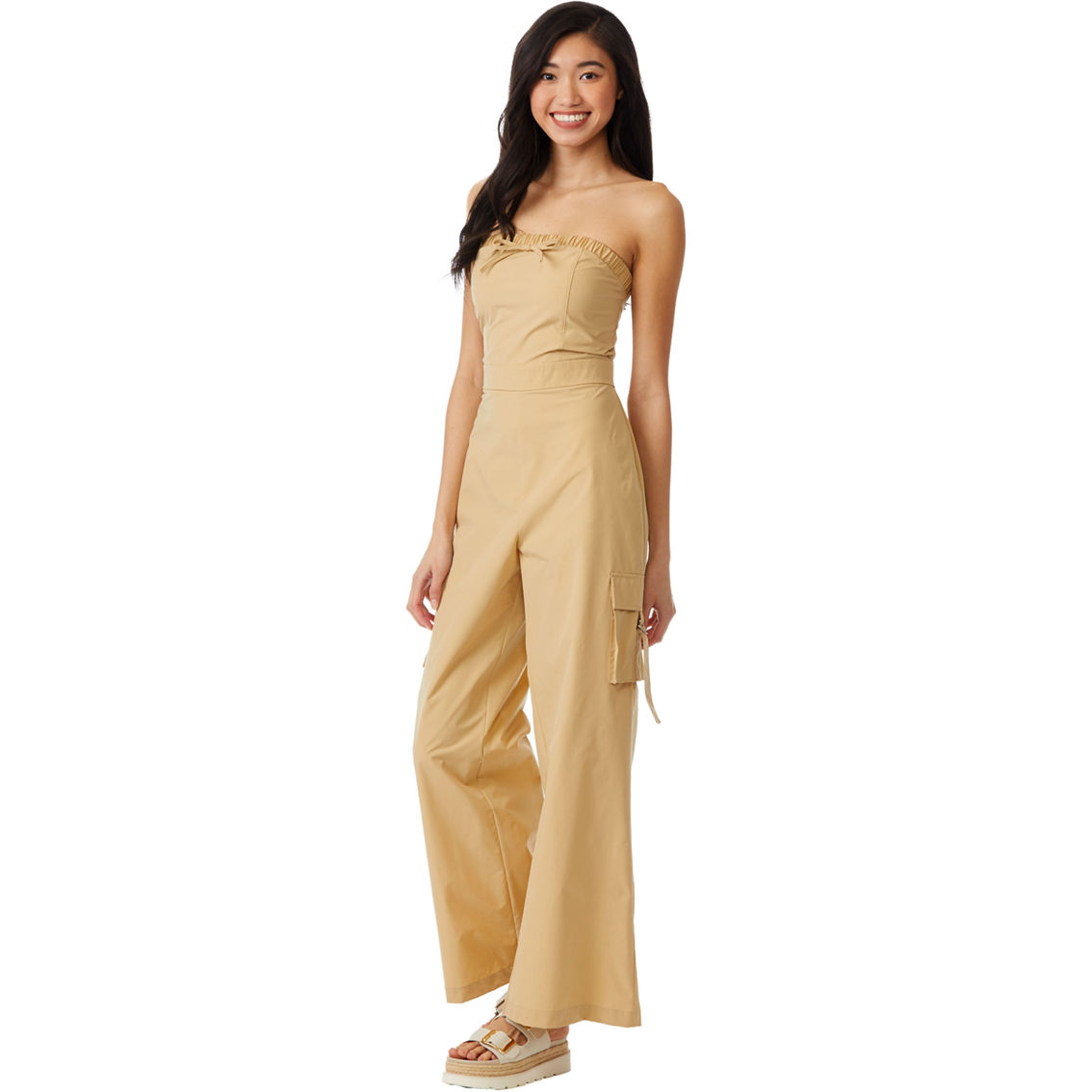 Almost Famous Juniors Strapless Cargo Jumpsuit - Image 3 of 3