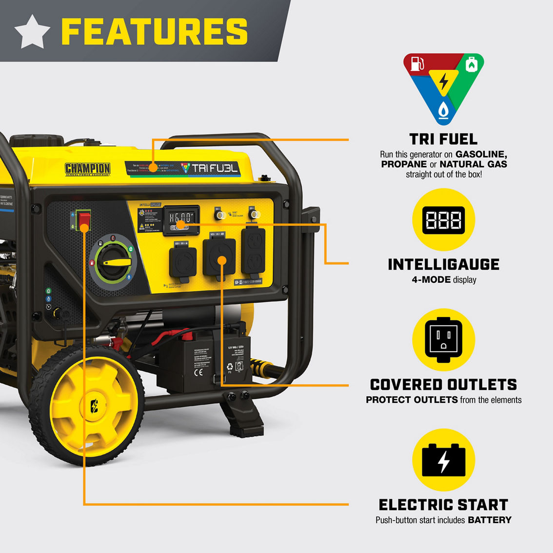 Champion 4000-Watt Tri Fuel Portable Natural Gas Generator with Electric Start - Image 8 of 10