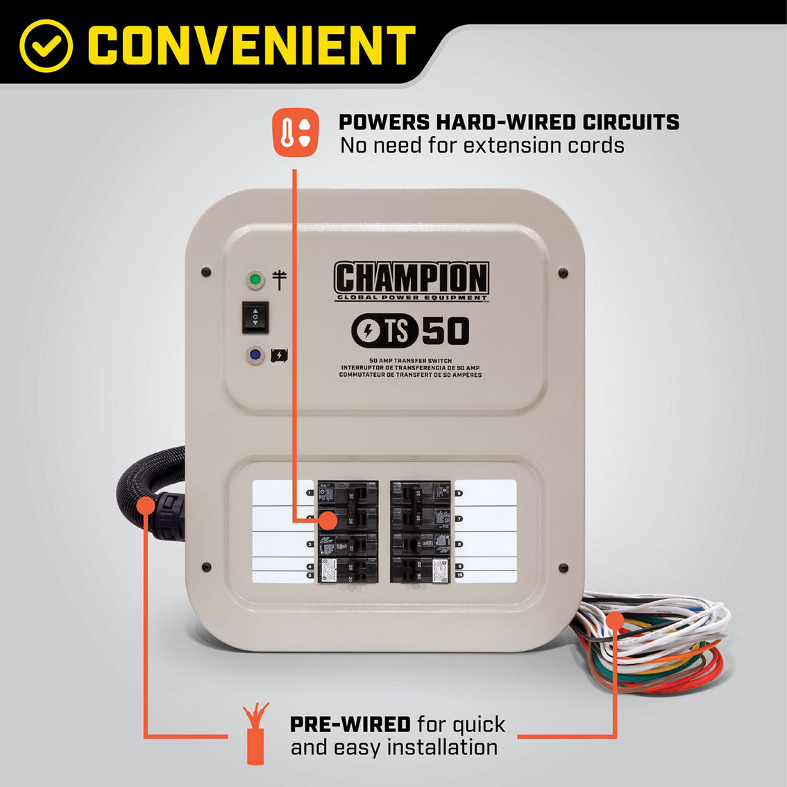 Champion 50 Amp Manual Transfer Switch with 30 ft. Power Cord and Power Inlet Box - Image 6 of 10
