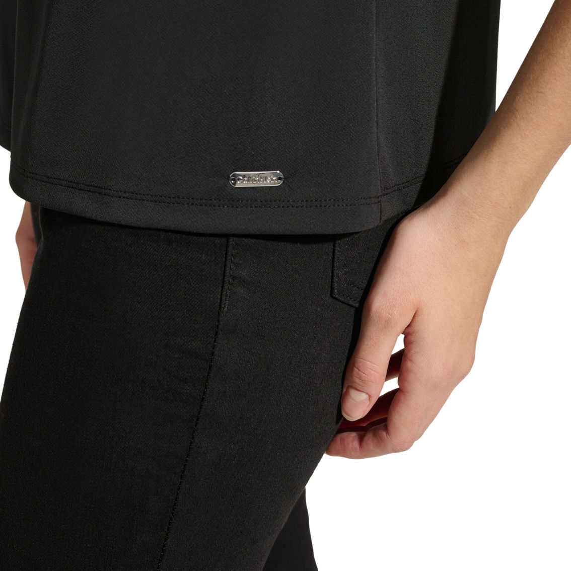 Calvin Klein Solid Mesh Ruffle Sleeve Top - Image 4 of 5