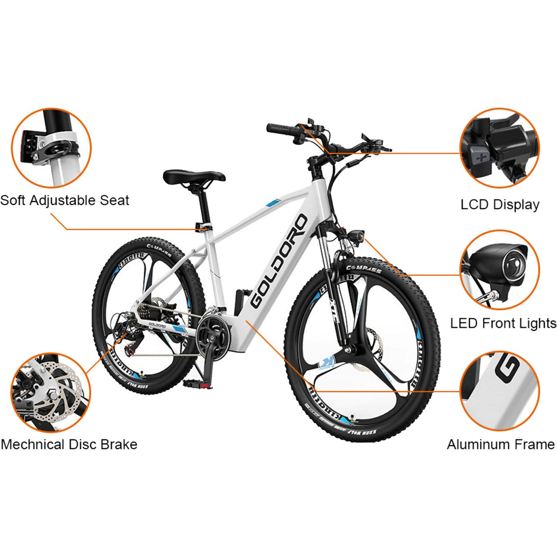 Goldoro Bikes X7 350W 26 in. Electric Mountain Bike with Alloy Wheels - Image 5 of 10