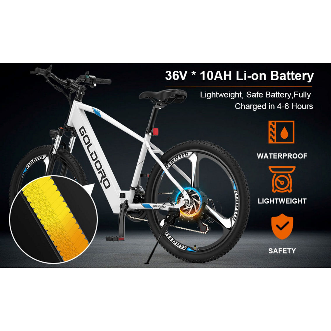 Goldoro Bikes X7 350W 26 in. Electric Mountain Bike with Alloy Wheels - Image 10 of 10