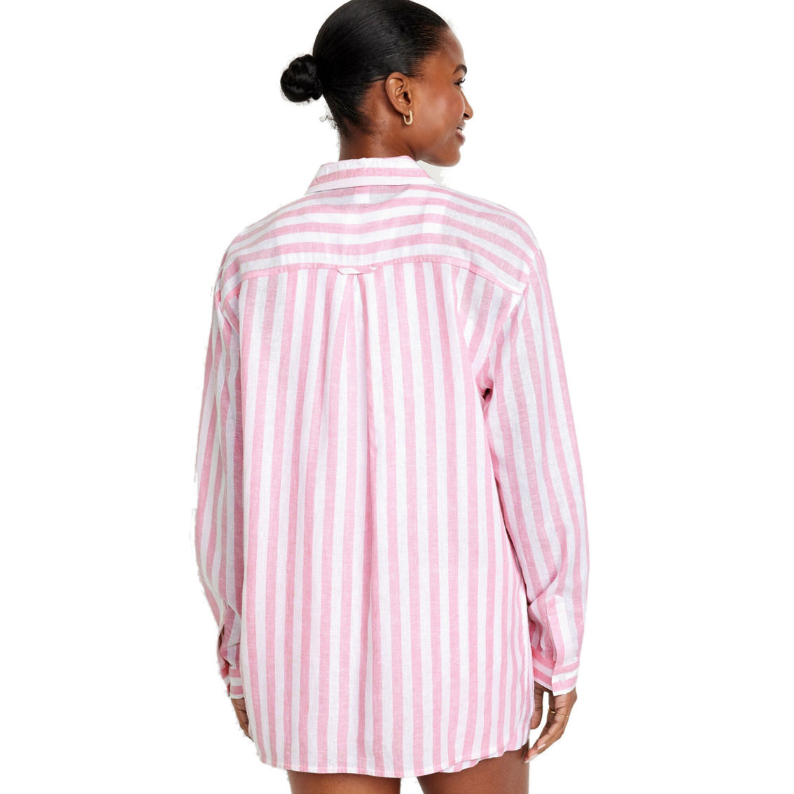 Old Navy Striped Linen-Blend Boyfriend Shirt - Image 2 of 3
