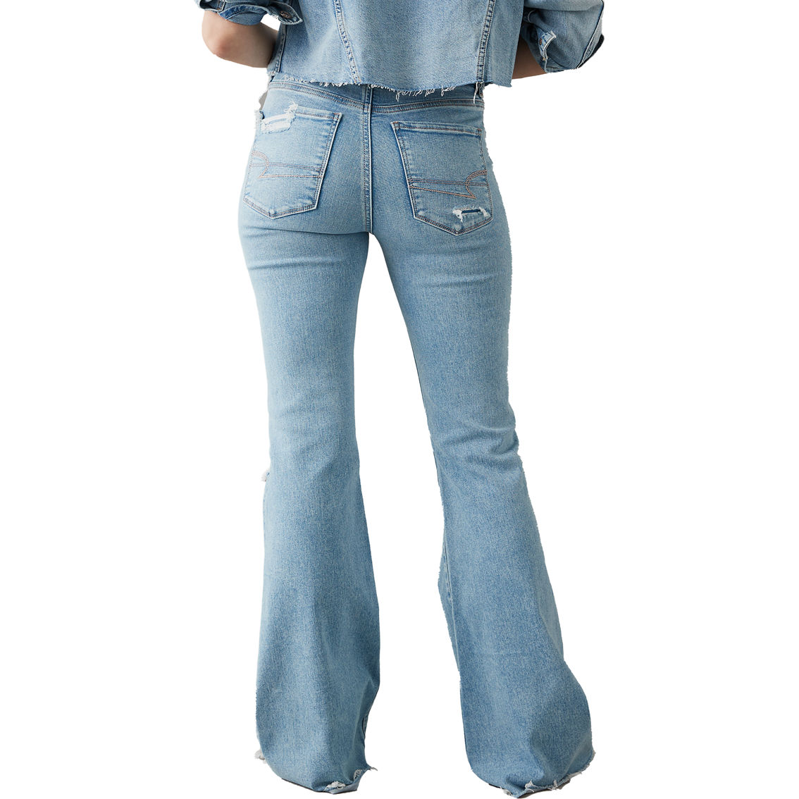 American Eagle Next Level Ripped High Rise Flare Jeans - Image 2 of 5