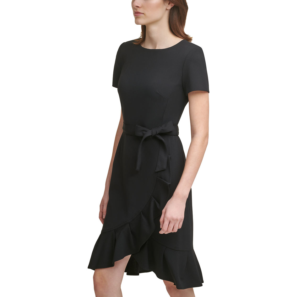 Calvin Klein Short Sleeve Tie Front Ruffle Hem Fit and Flare Dress - Image 3 of 3