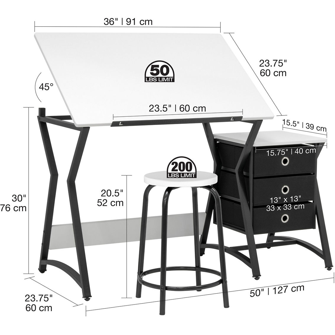 Studio Designs Hourglass Craft Center Angle Adjustable Drafting Table with Drawers - Image 10 of 10