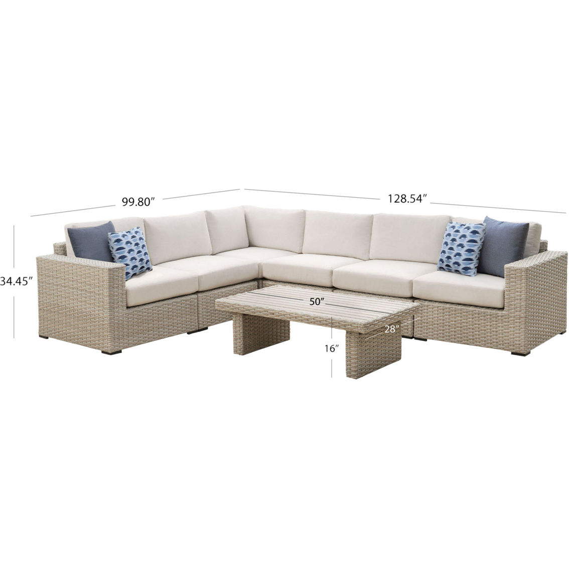 Abbyson Villa 7 pc. Outdoor Wicker Sectional with Sunbrella Fabric, Natural - Image 9 of 9