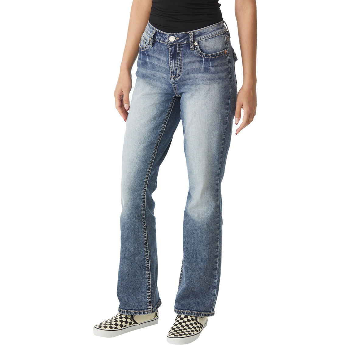 YMI Juniors Heavy Stitch Mid-Rise Bootcut Jeans with Flap Back Pockets - Image 3 of 3