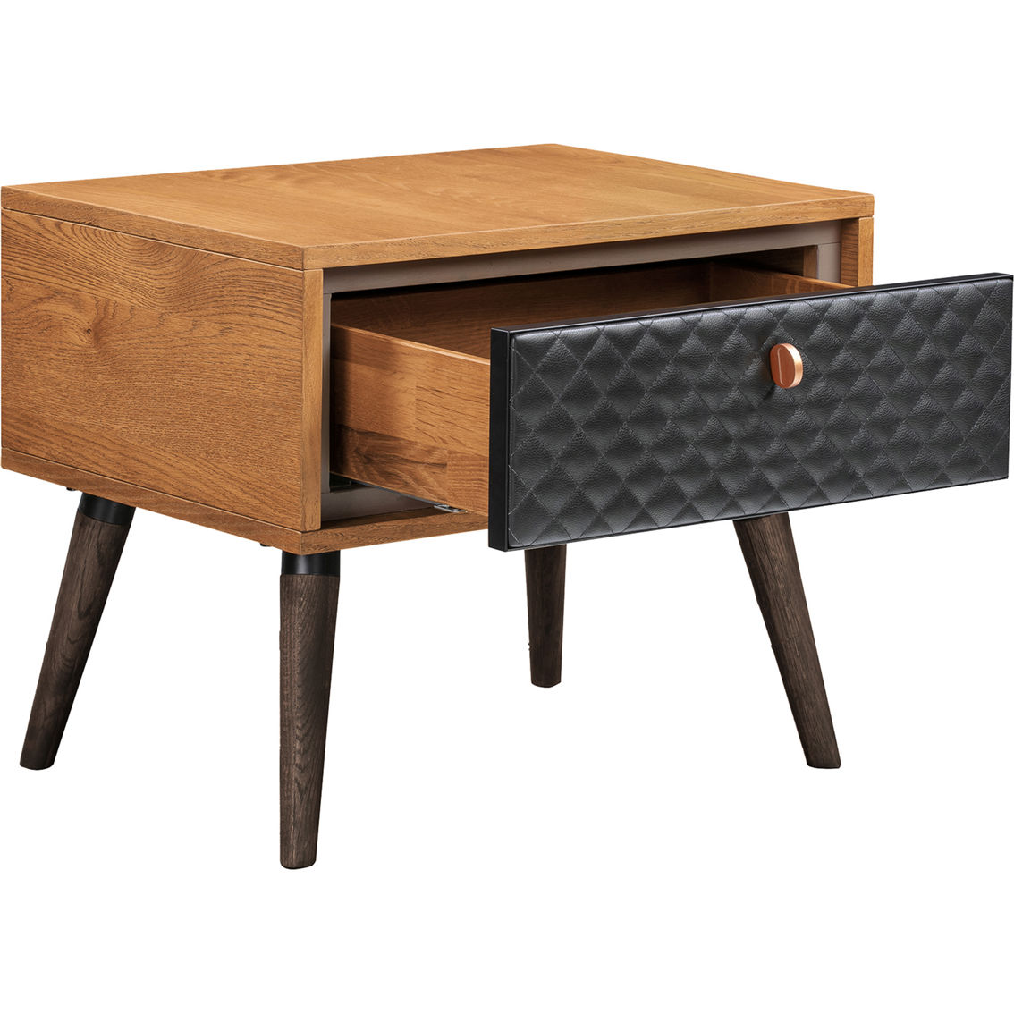 Armen Living Coco Rustic Single Drawer Oak Wood and Faux Leather Nightstand - Image 3 of 6