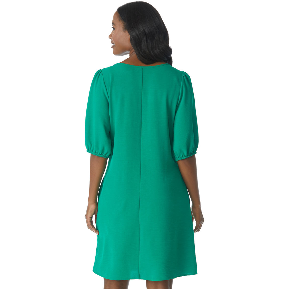 Connected Apparel Quarter Puff Sleeve Round Neck Dress - Image 2 of 4