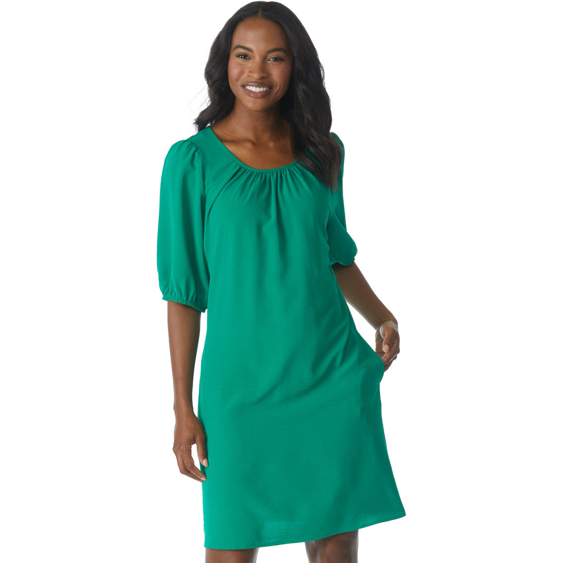 Connected Apparel Quarter Puff Sleeve Round Neck Dress - Image 3 of 4