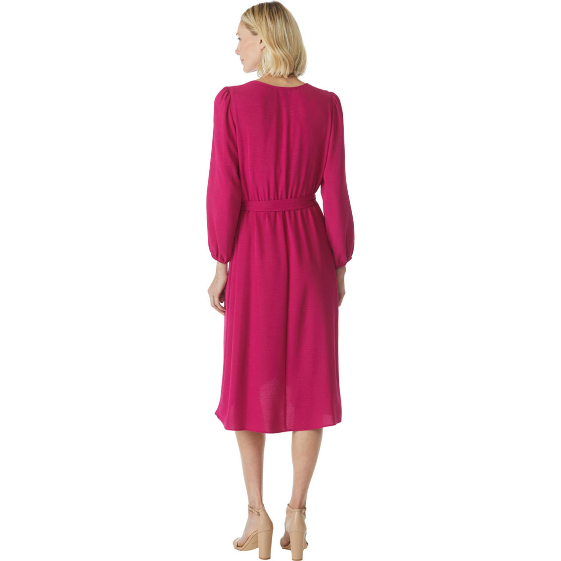 Connected Apparel Long Sleeve Faux Wrap Tie Front Dress - Image 2 of 3