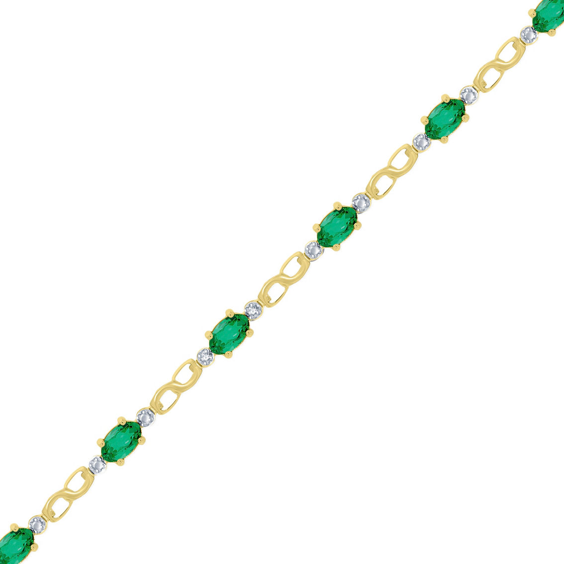 10K Yellow Gold Created Emerald and Diamond Accent Infinity Link Bracelet - Image 2 of 3