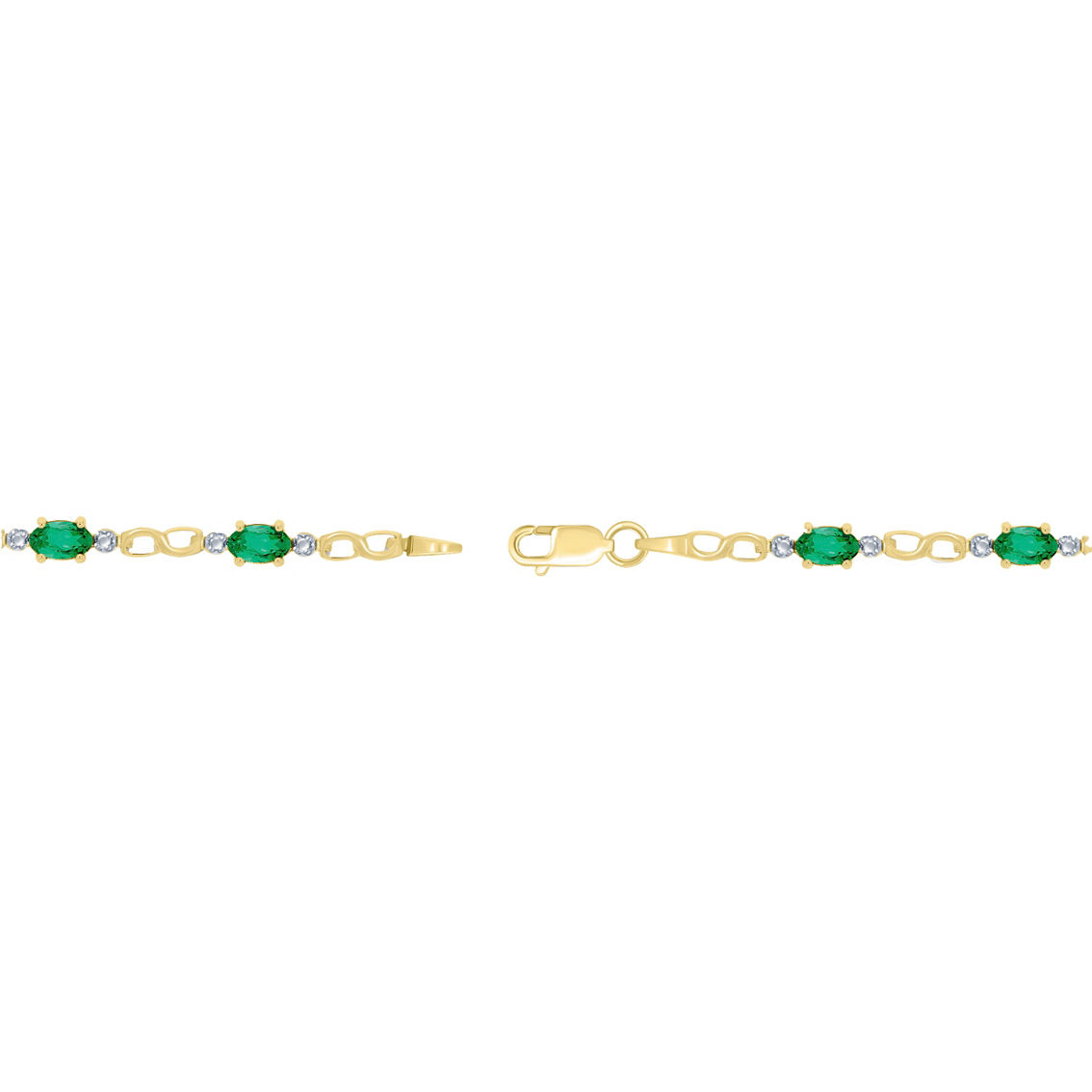 10K Yellow Gold Created Emerald and Diamond Accent Infinity Link Bracelet - Image 3 of 3