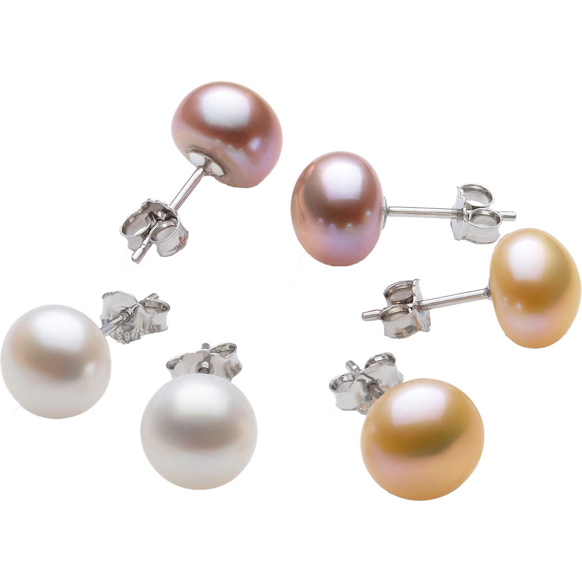 China Pearl Silver 8-9mm Multicolor Freshwater Pearl 3 Pair Stud Earring Set - Image 2 of 2