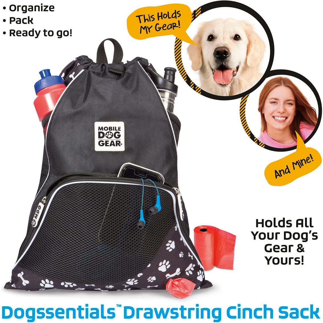 Mobile Dog Gear Dogssentials Tote Bag Black with White Paw Print - Image 7 of 8