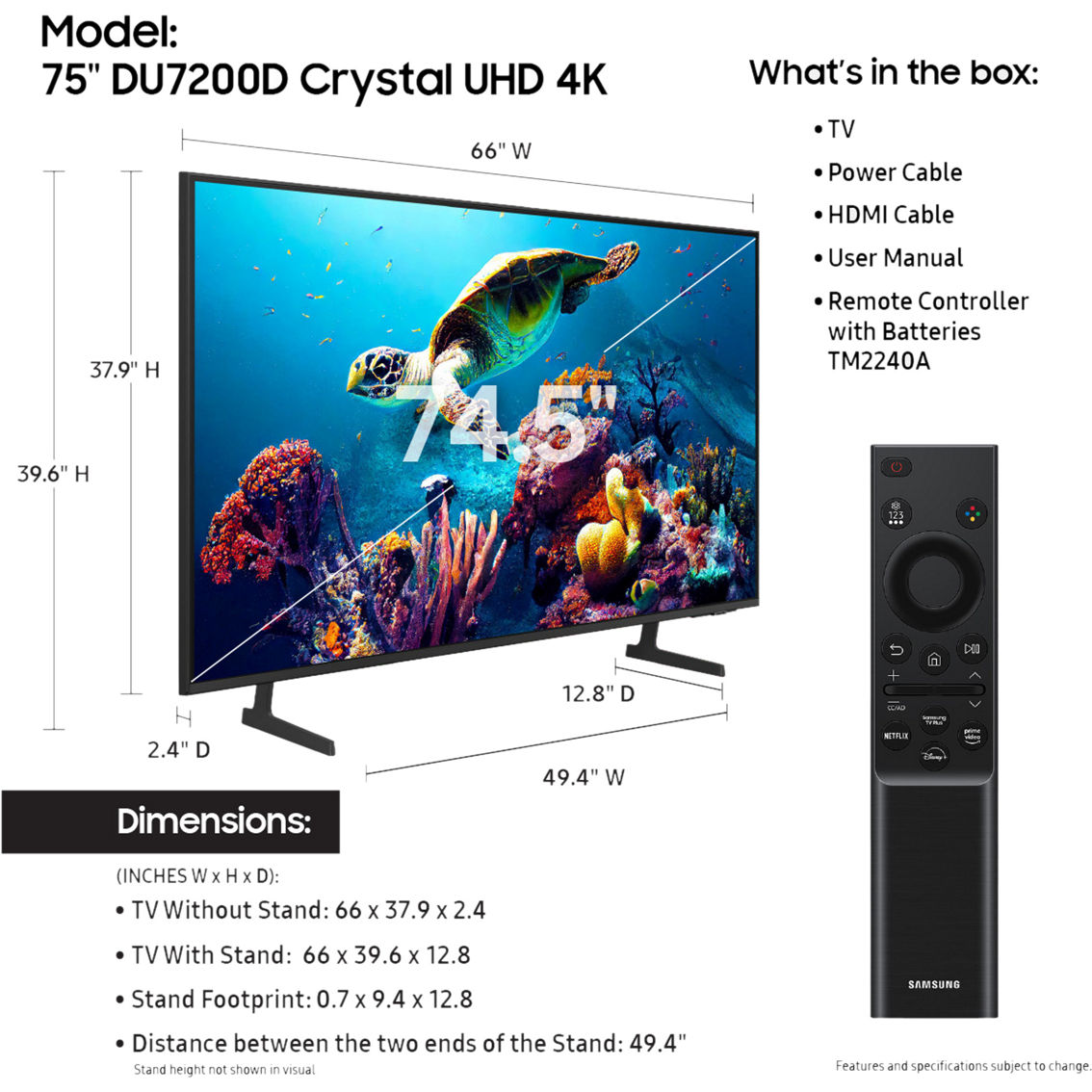 Samsung 75 in. 2160p 4K Crystal UHD Smart TV UN75DU7200FXZA - Image 5 of 10